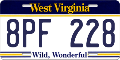 WV license plate 8PF228