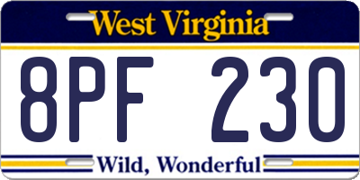 WV license plate 8PF230
