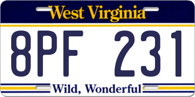 WV license plate 8PF231