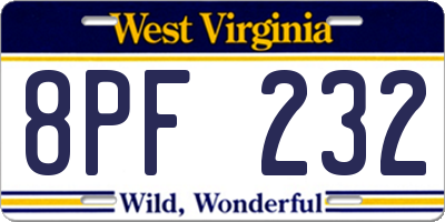 WV license plate 8PF232