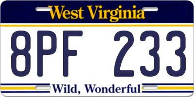 WV license plate 8PF233