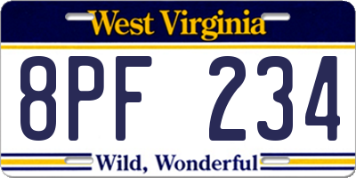 WV license plate 8PF234