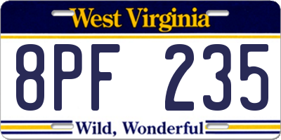 WV license plate 8PF235