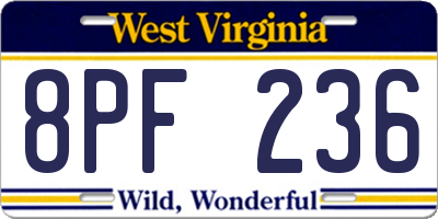 WV license plate 8PF236