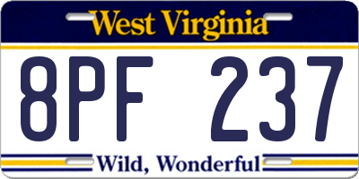 WV license plate 8PF237