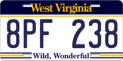WV license plate 8PF238