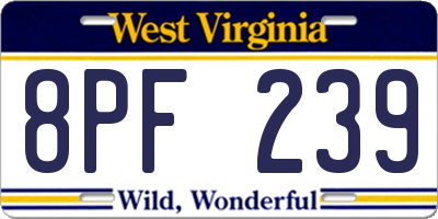 WV license plate 8PF239