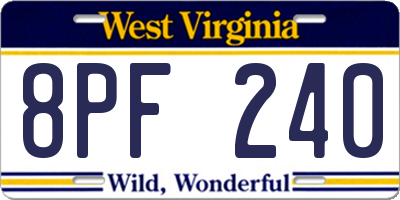 WV license plate 8PF240