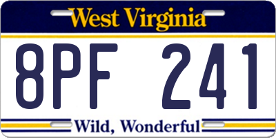 WV license plate 8PF241