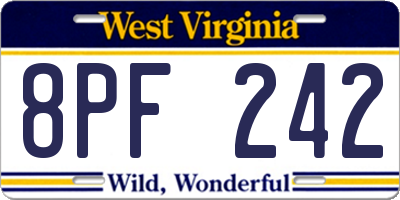 WV license plate 8PF242