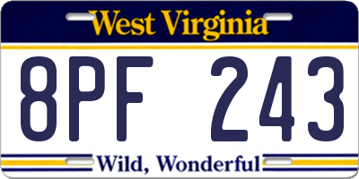 WV license plate 8PF243