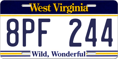 WV license plate 8PF244