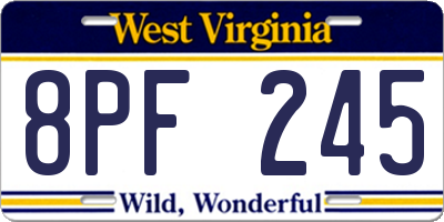WV license plate 8PF245
