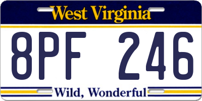 WV license plate 8PF246