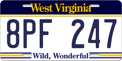 WV license plate 8PF247