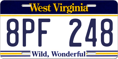 WV license plate 8PF248