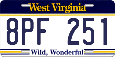 WV license plate 8PF251