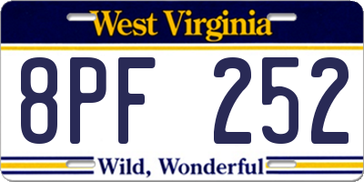 WV license plate 8PF252