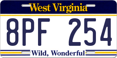 WV license plate 8PF254