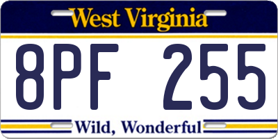 WV license plate 8PF255