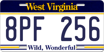 WV license plate 8PF256