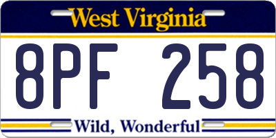 WV license plate 8PF258