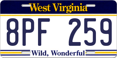 WV license plate 8PF259