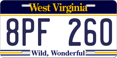 WV license plate 8PF260