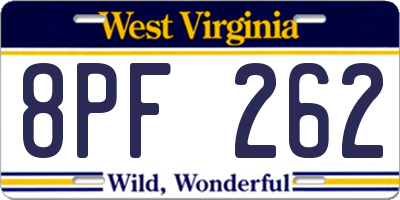 WV license plate 8PF262