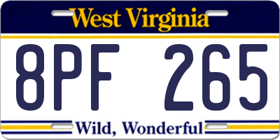 WV license plate 8PF265