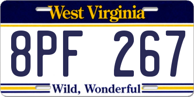 WV license plate 8PF267