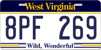 WV license plate 8PF269