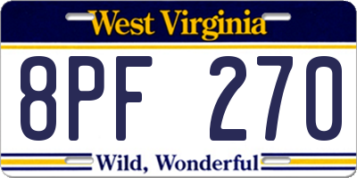 WV license plate 8PF270