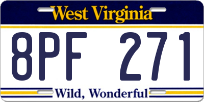WV license plate 8PF271