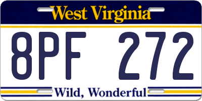 WV license plate 8PF272