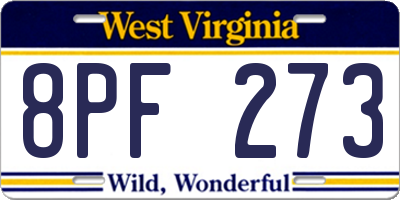 WV license plate 8PF273