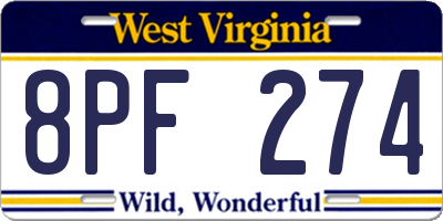WV license plate 8PF274