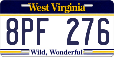 WV license plate 8PF276