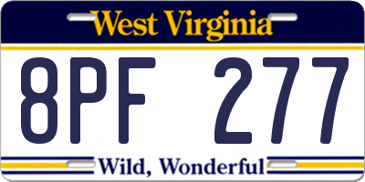 WV license plate 8PF277