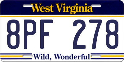 WV license plate 8PF278