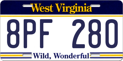 WV license plate 8PF280