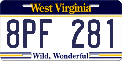 WV license plate 8PF281