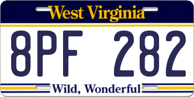 WV license plate 8PF282