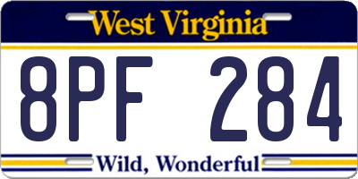 WV license plate 8PF284