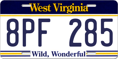 WV license plate 8PF285