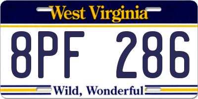 WV license plate 8PF286