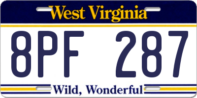 WV license plate 8PF287