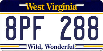 WV license plate 8PF288