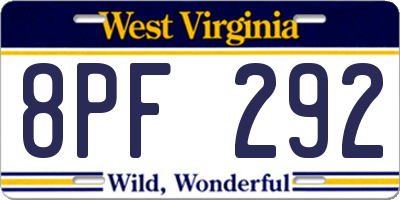WV license plate 8PF292