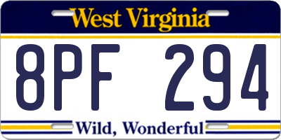 WV license plate 8PF294